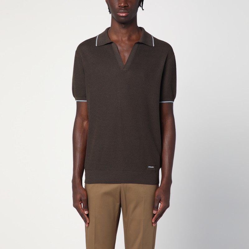 Short-sleeved polo in brown silk blend