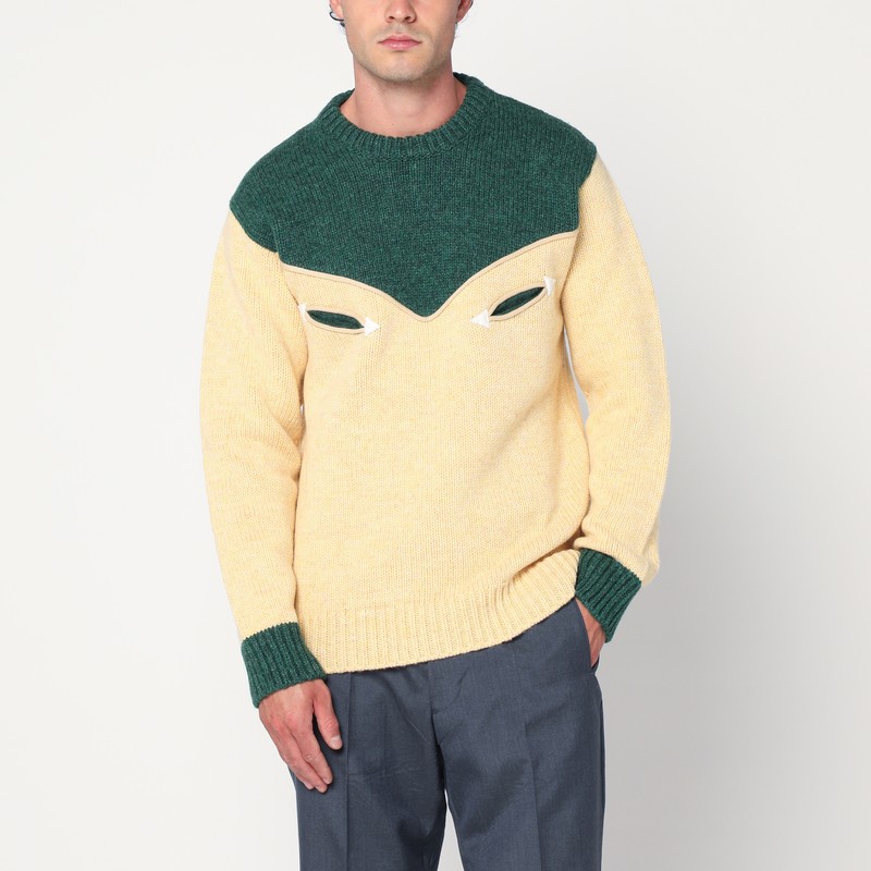 Cream and emerald green wool sweater