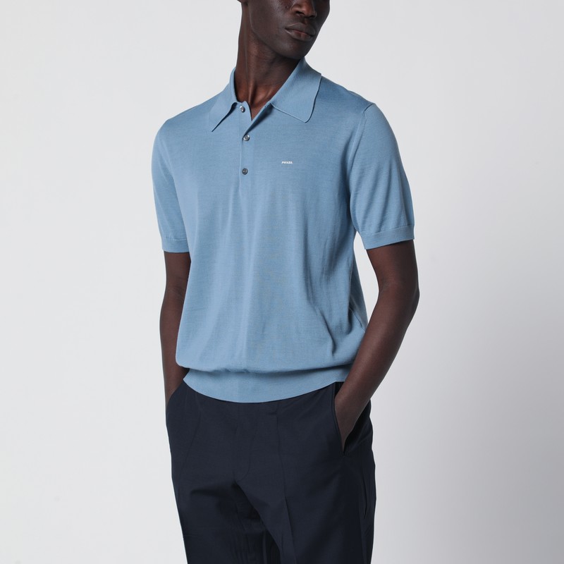 Air-force blue combed wool polo shirt