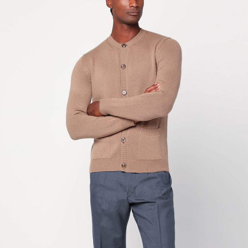 Camel-coloured cardigan in cashmere