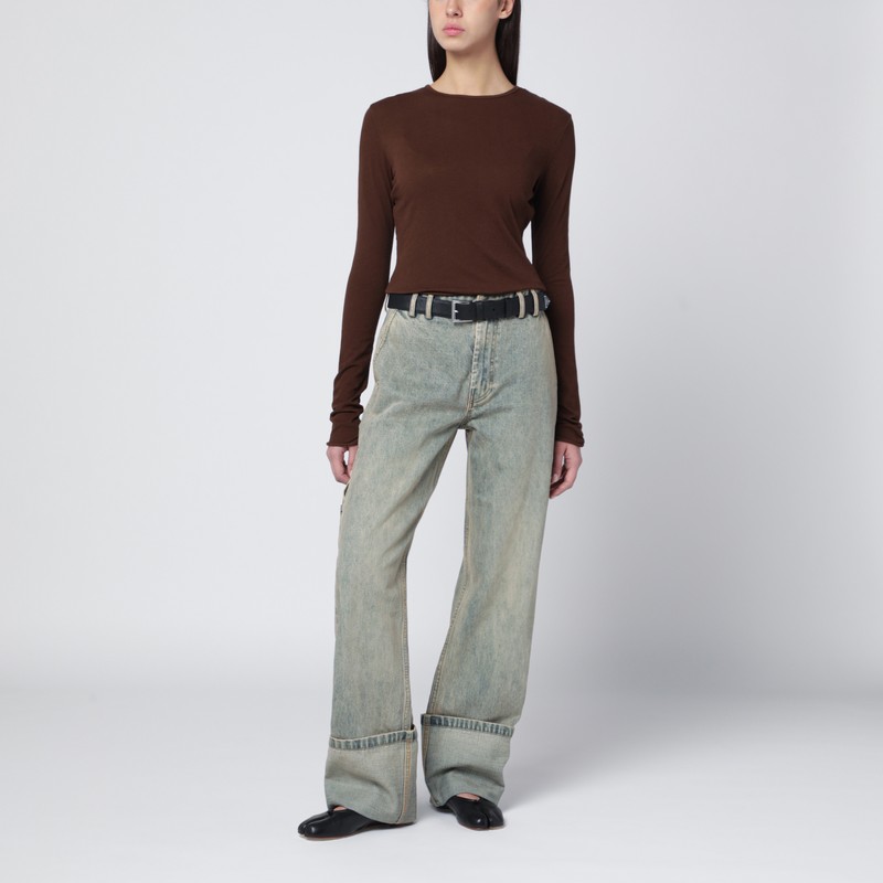Entire Studios Brown Crewneck Cotton-blend Top In Brown