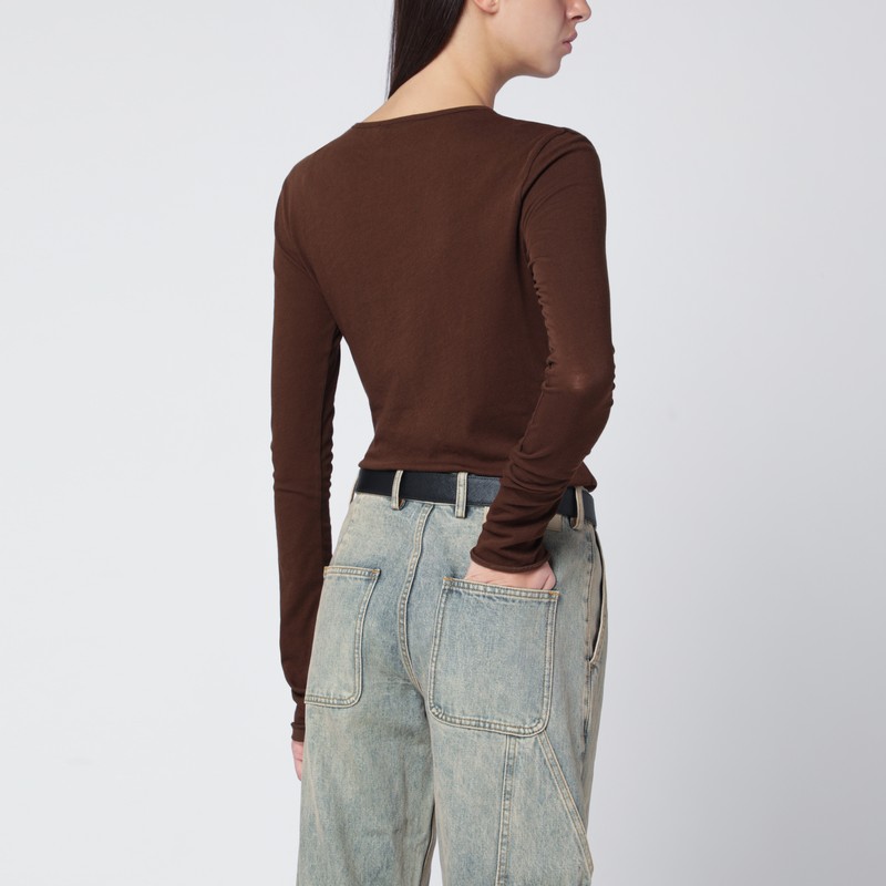 Entire Studios Brown Crewneck Cotton-blend Top In Brown