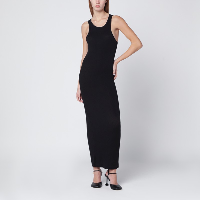 Black sleeveless cotton-blend dress