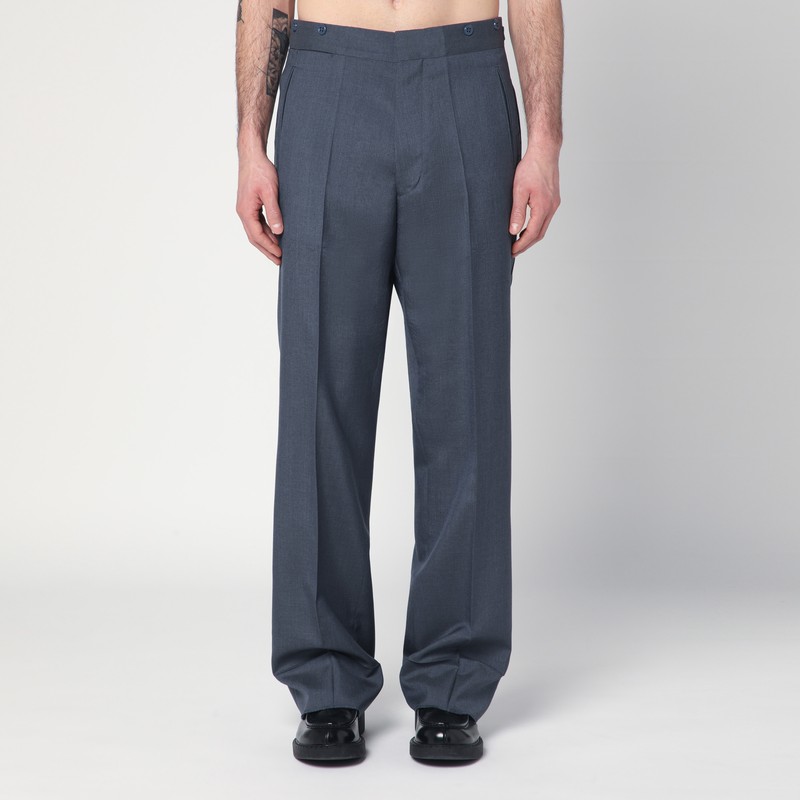 Wide aviator blue mohair and silk trousers