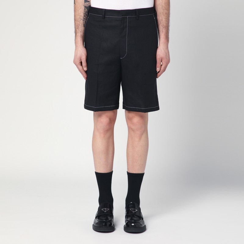 Black linen Bermuda shorts