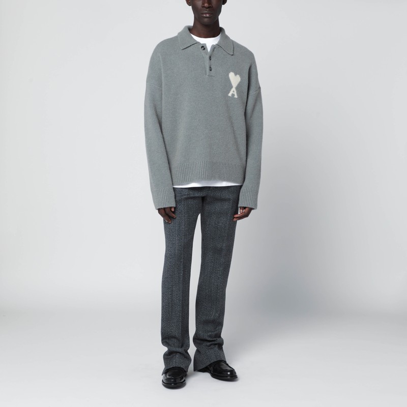 Ami Alexandre Mattiussi Ami De Coeur Grey Polo Sweater In Gray