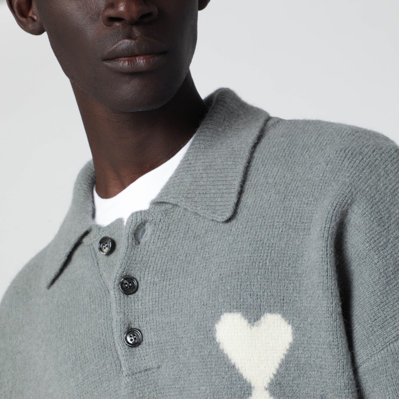 Ami Alexandre Mattiussi Ami De Coeur Grey Polo Sweater In Gray