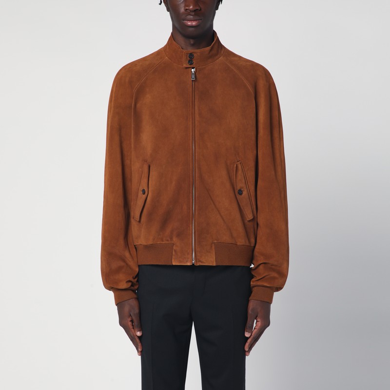 Camel-coloured suede bomber jacket