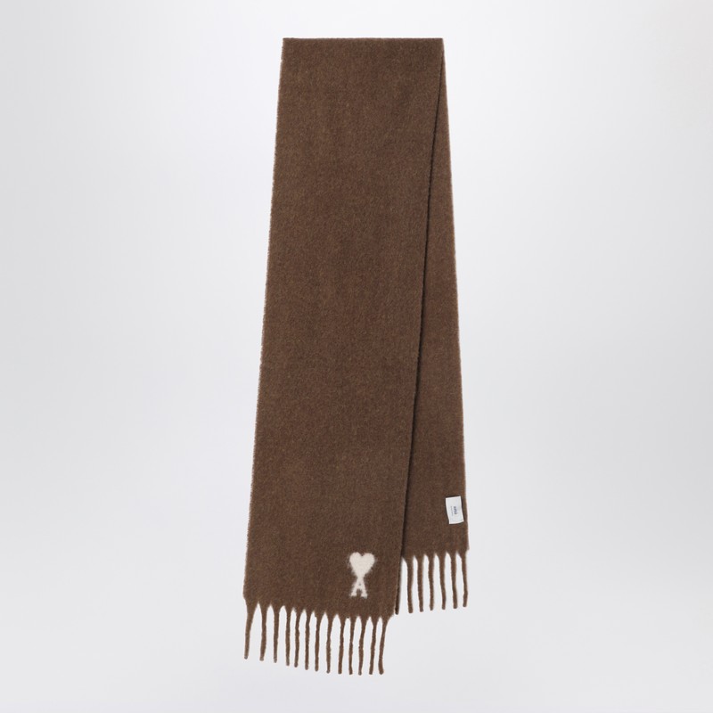 Ami Alexandre Mattiussi Ami De Coeur Alpaca Fringed Scarf In Brown