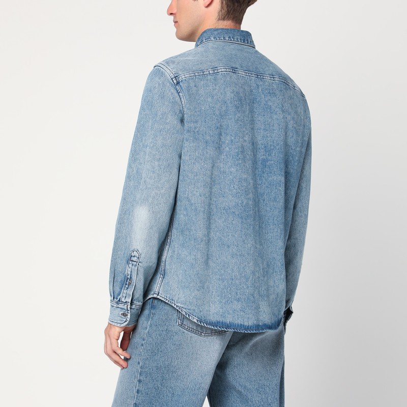 Ami Alexandre Mattiussi Classic Blue Denim Shirt With Structured Collar And Button-down Front In Blue