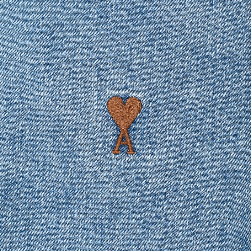 Ami Alexandre Mattiussi Classic Blue Denim Shirt With Structured Collar And Button-down Front In Blue