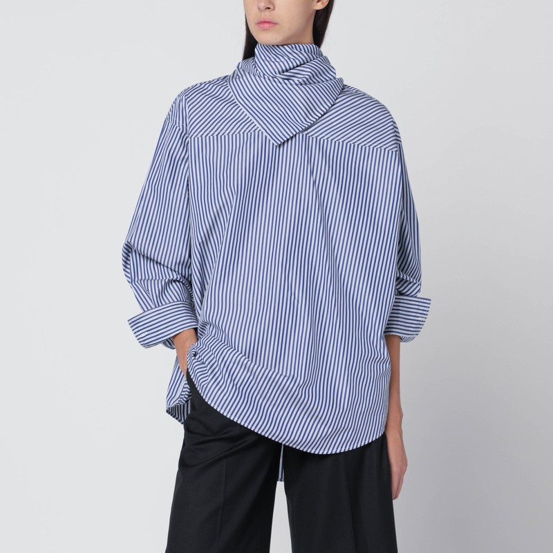 Blue striped poplin shirt with scarf
