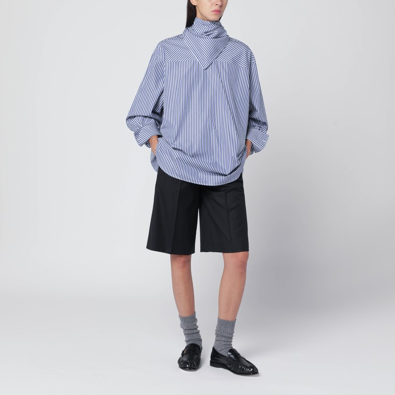 Ami Alexandre Mattiussi Ami Paris Blue Striped Poplin Shirt With Scarf Women In Multi