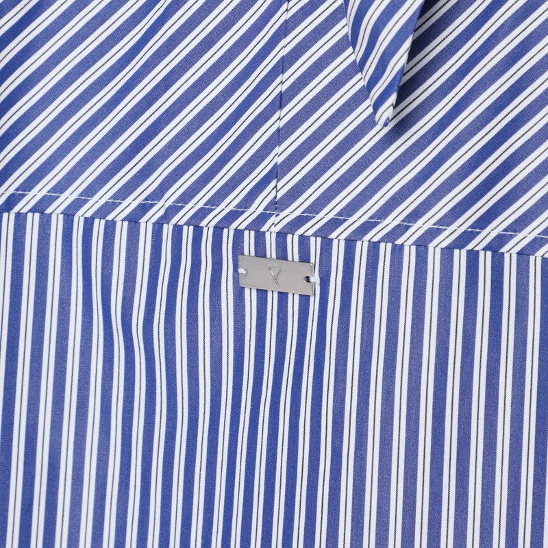 Ami Alexandre Mattiussi Ami Paris Blue Striped Poplin Shirt With Scarf Women In Multi