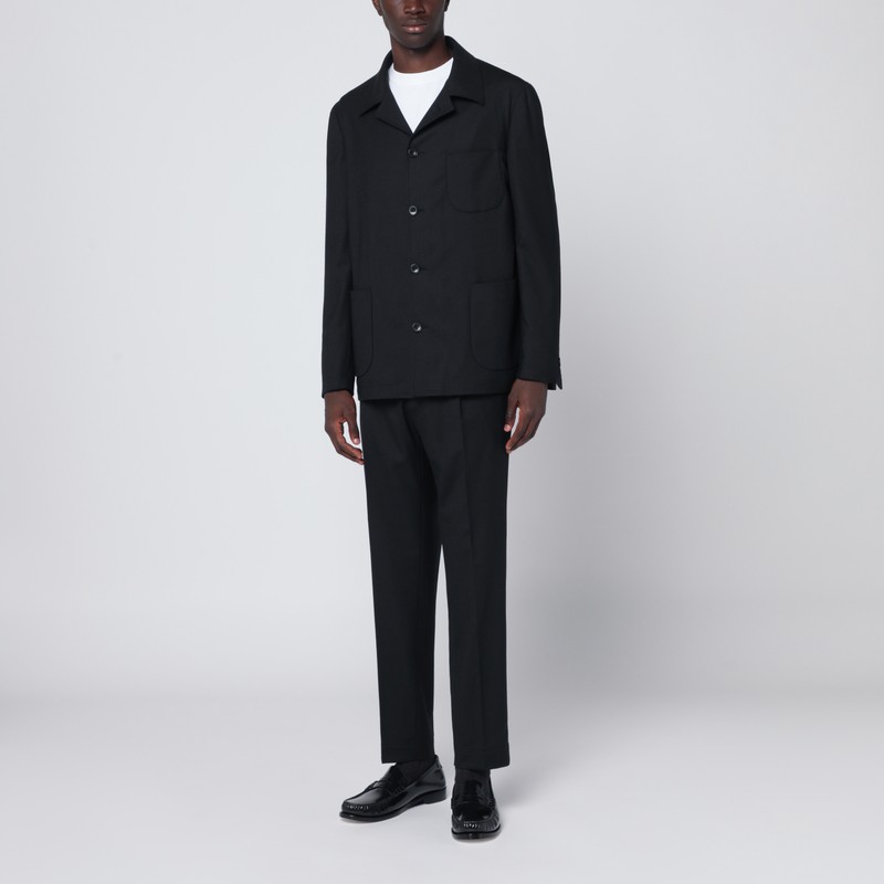 Santaniello Black Single-breasted Suit In Wool Blend In Black