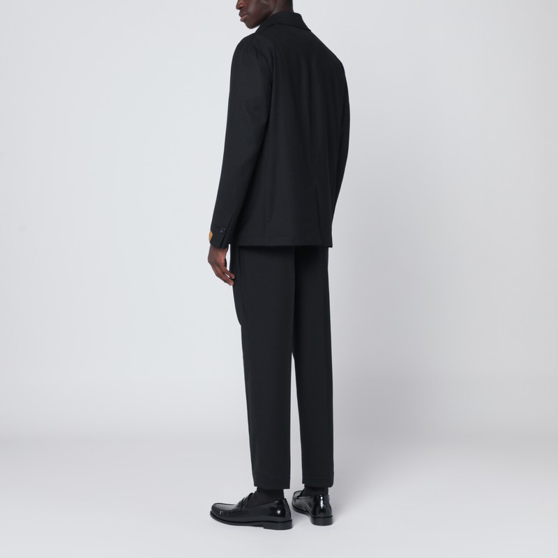 Santaniello Black Single-breasted Suit In Wool Blend In Black