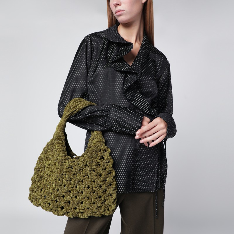 Hibourama Vannifique Big Bag In Khaki Velvet In Green