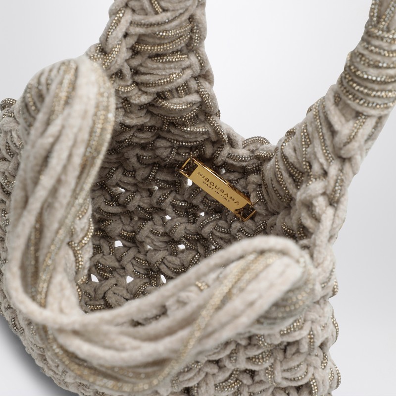 Hibourama Vannifique Crystal Bag In Ivory Velvet In White