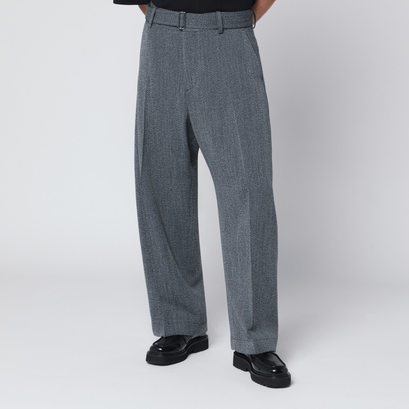 Black and white patterned wool trousers