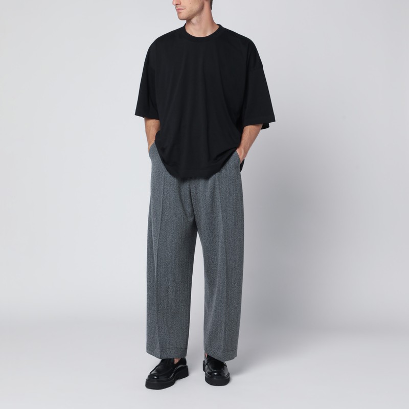 Studio Nicholson Patterned Wool Trousers Wide Leg In Gray