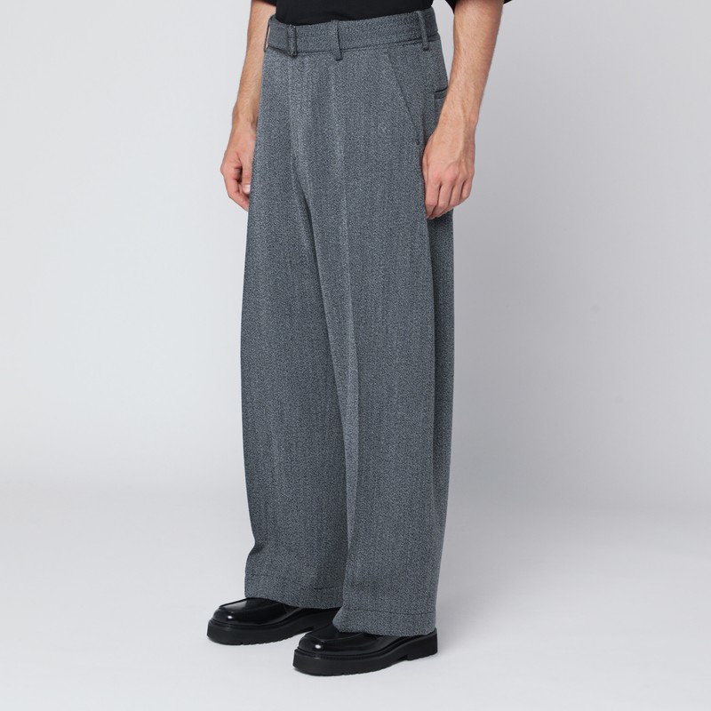 Studio Nicholson Patterned Wool Trousers Wide Leg In Gray