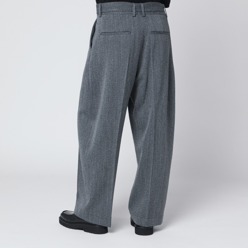 Studio Nicholson Patterned Wool Trousers Wide Leg In Gray