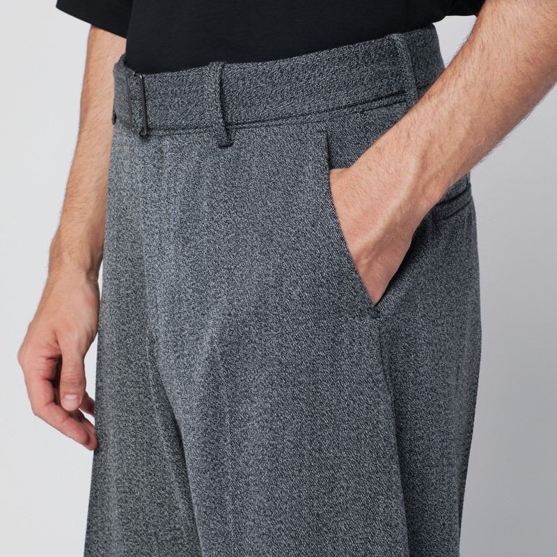 Studio Nicholson Patterned Wool Trousers Wide Leg In Gray