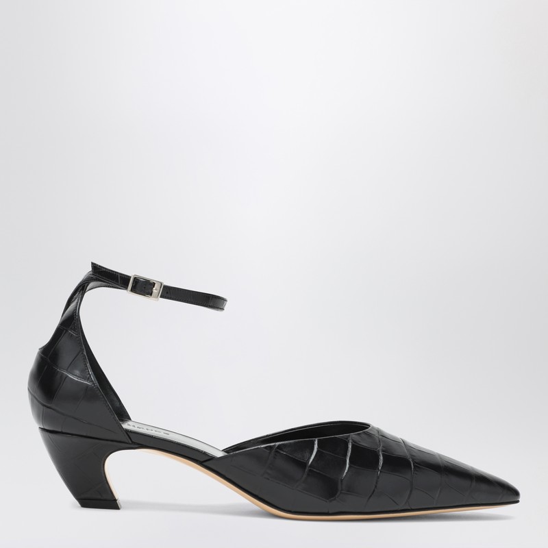 Black Victoria décolleté with crocodile print