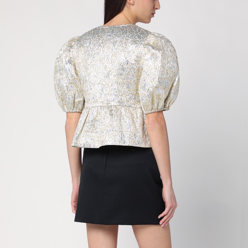 Ganni Gold/silver Blouse With Bows In Metal