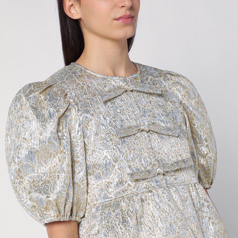 Ganni Gold/silver Blouse With Bows In Metal