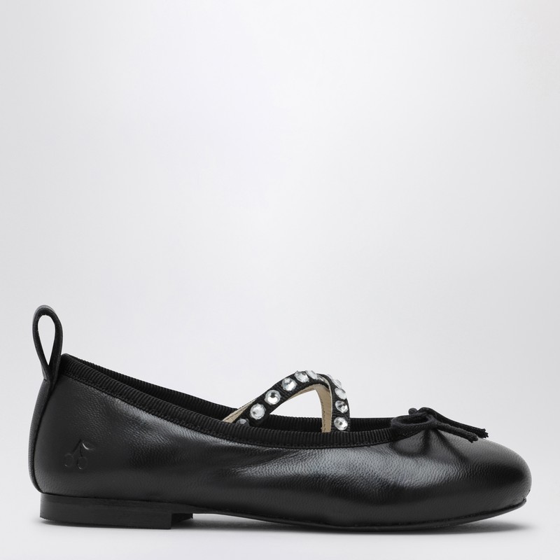 Black leather ballerina with rhinestones