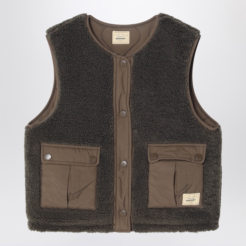 Reversible teddy and nylon brown gilet