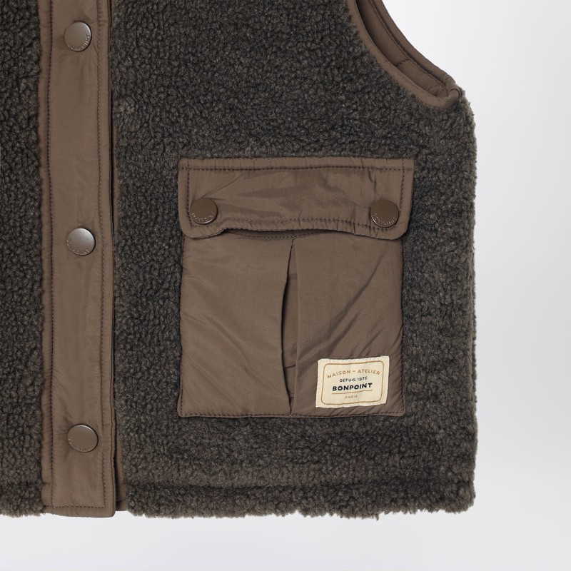 Bonpoint Reversible Teddy And Nylon Brown Gilet In Brown