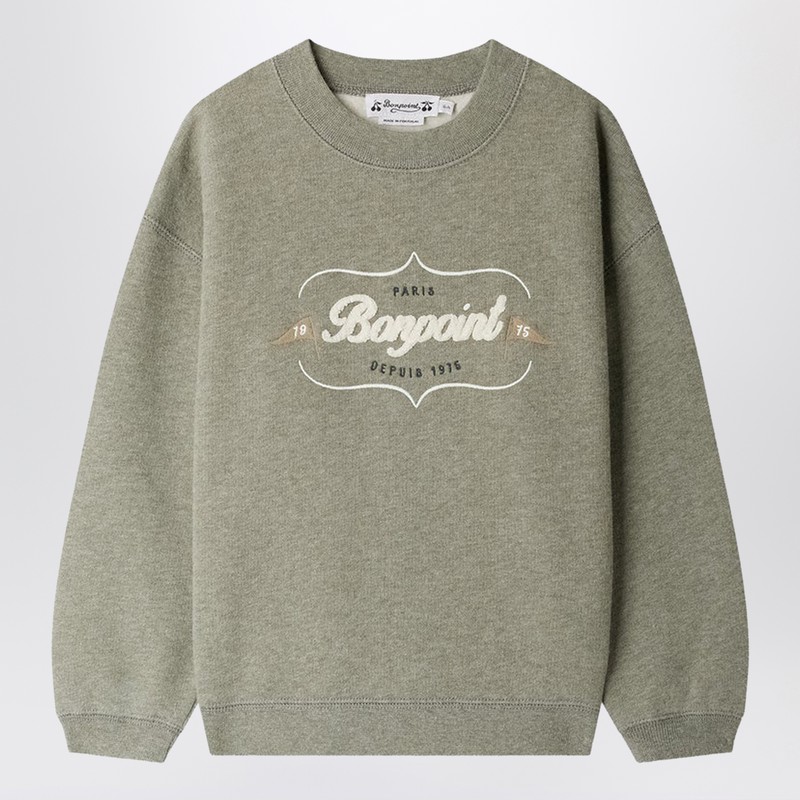 Bonpoint Tonino Sweatshirt In Grey-green With Embroidered Logo In Green