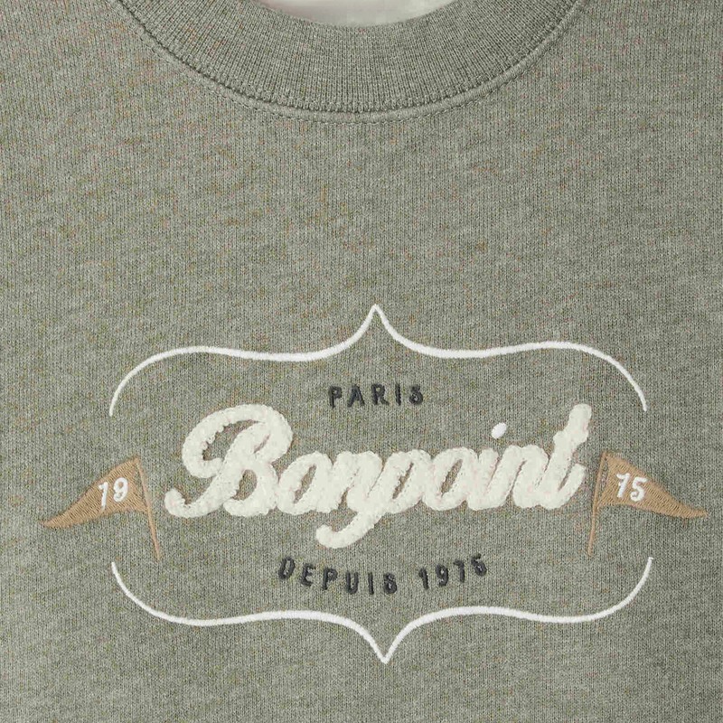 Bonpoint Tonino Sweatshirt In Grey-green With Embroidered Logo In Green