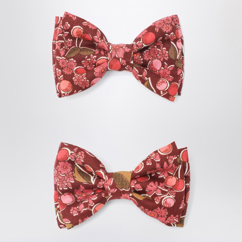 Bonpoint Hair Clips With Bow In Liberty Fabric In Red