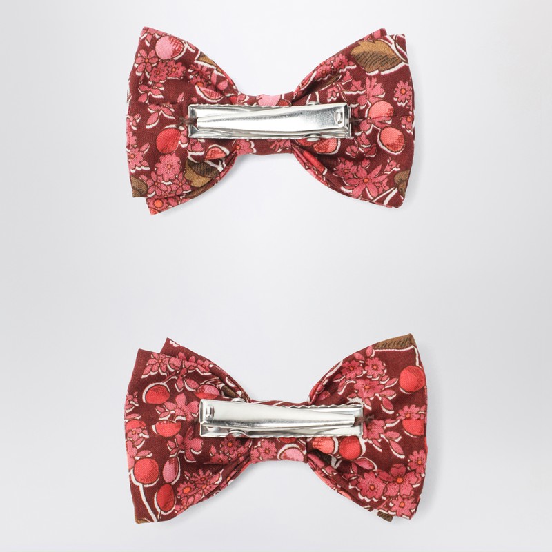 Bonpoint Hair Clips With Bow In Liberty Fabric In Red