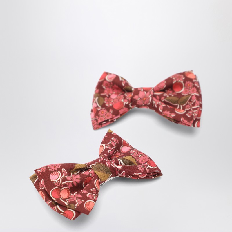 Bonpoint Hair Clips With Bow In Liberty Fabric In Red