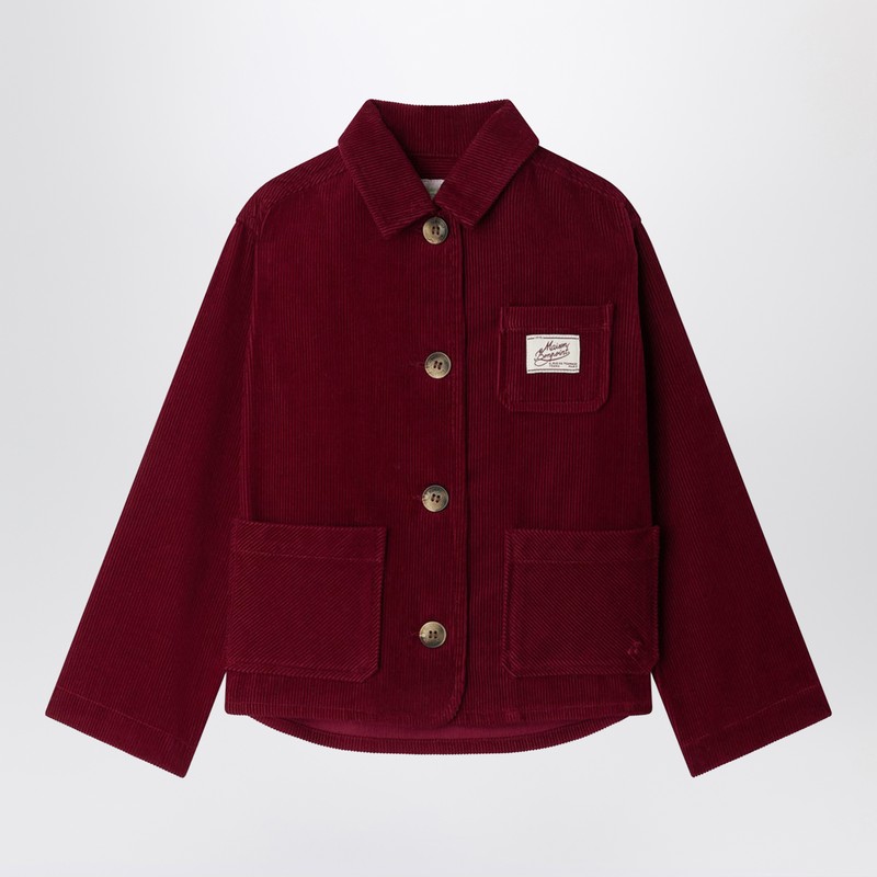Bonpoint Corduroy Edith Jacket With Embroidered Cherry In Red