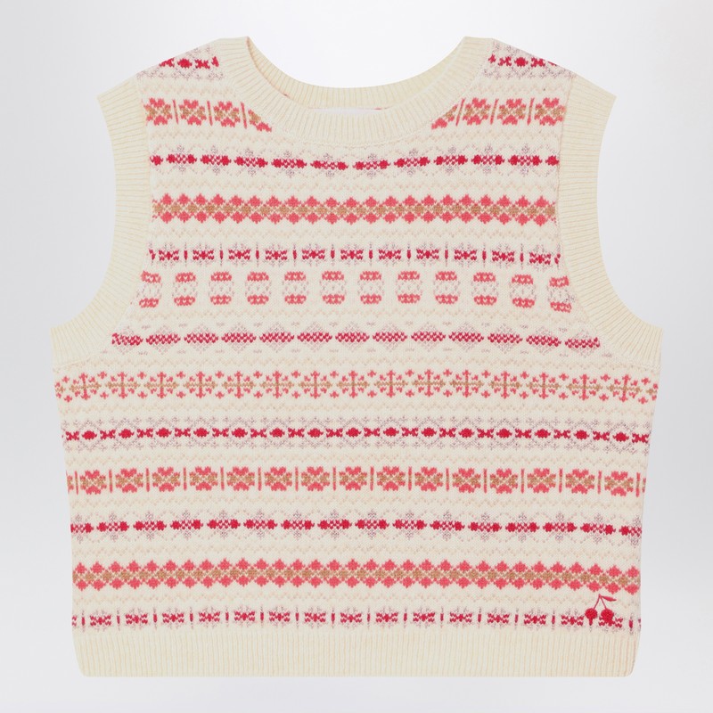 Beige wool vest with jacquard pattern
