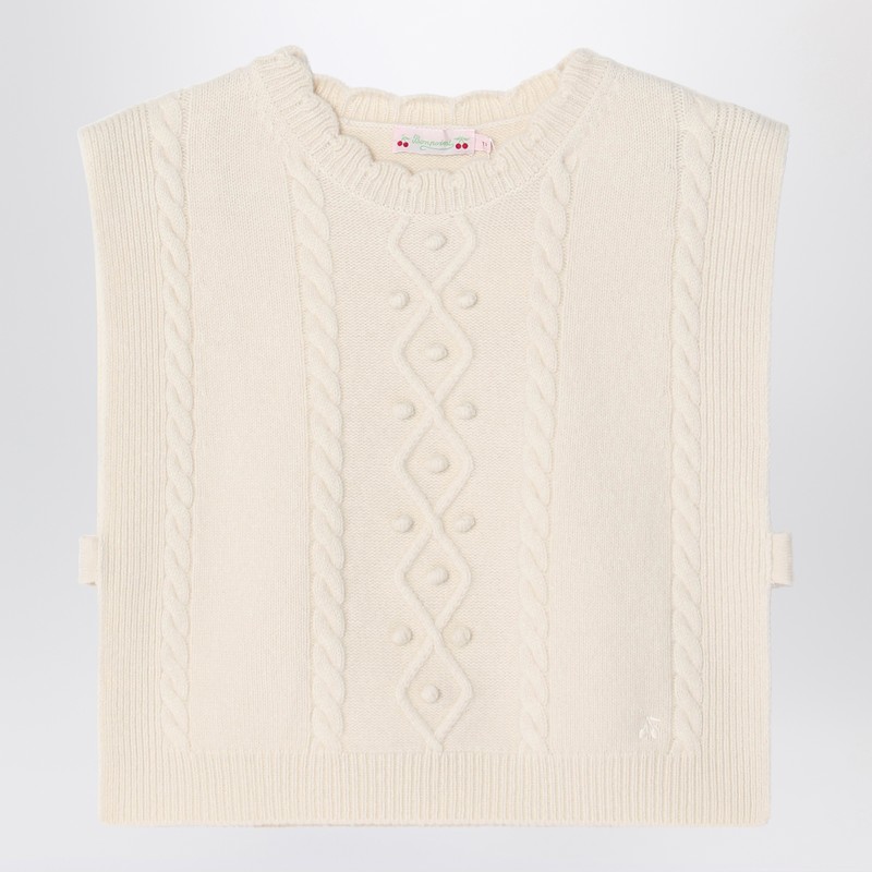 Beige wool gilet with a braided pattern