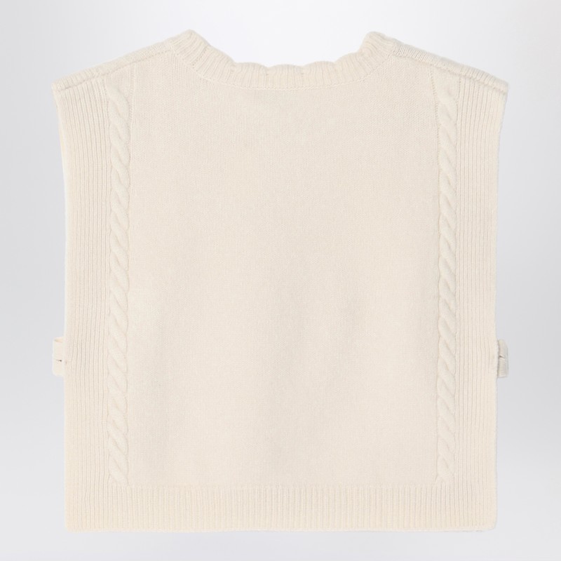 Bonpoint Beige Wool Gilet With A Braided Pattern In White