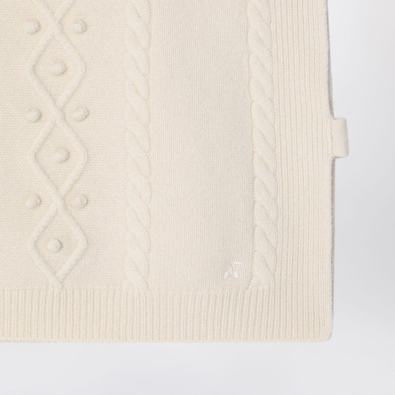 Bonpoint Beige Wool Gilet With A Braided Pattern In White
