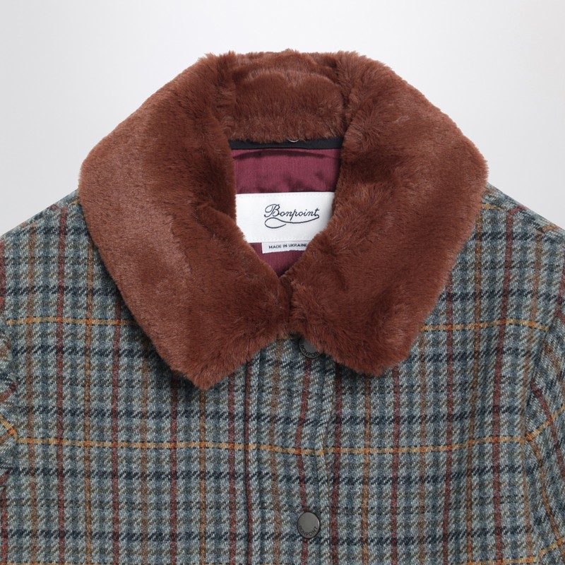 Bonpoint Joao Quilted Wool Coat With Checked Pattern In Gray