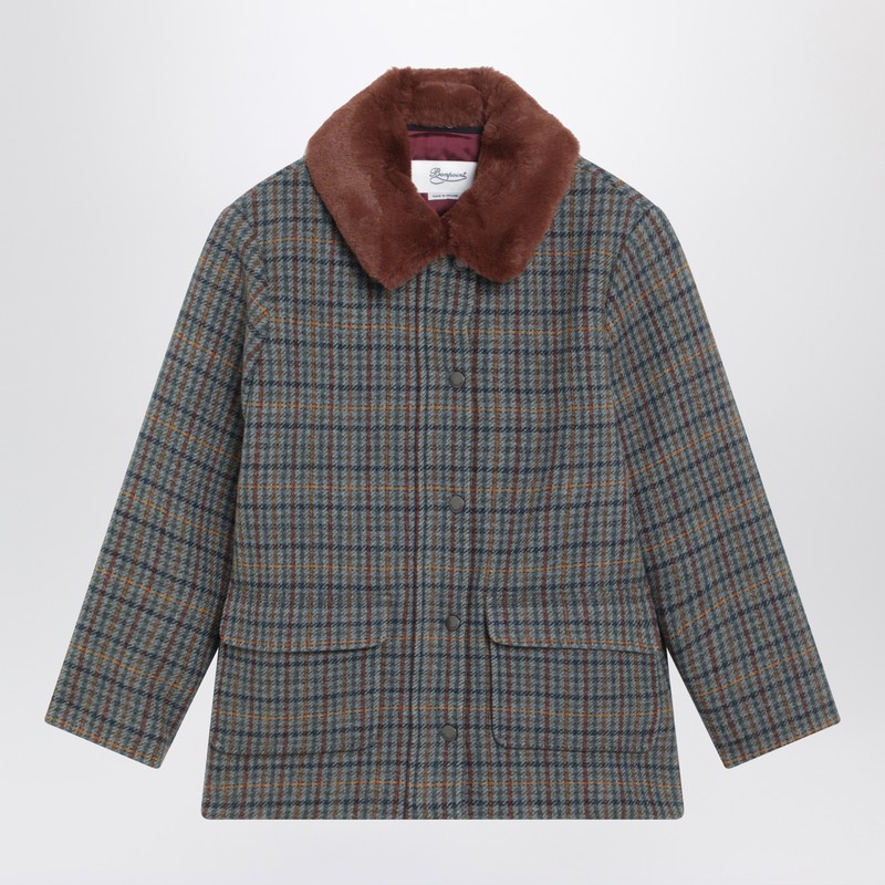 Bonpoint Joao Quilted Wool Coat With Checked Pattern In Blue