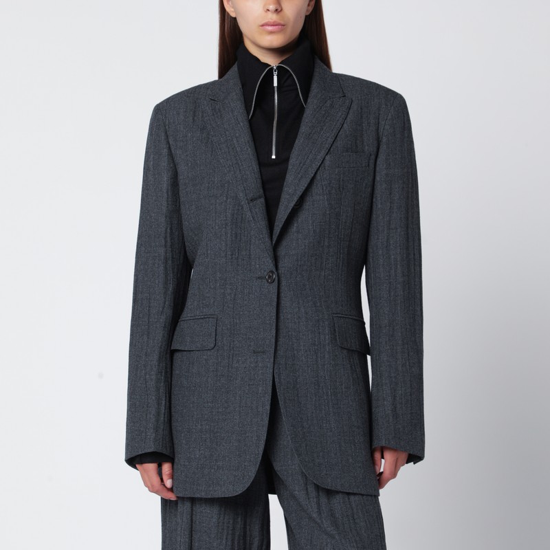 Grey wool-blend single-breasted jacket