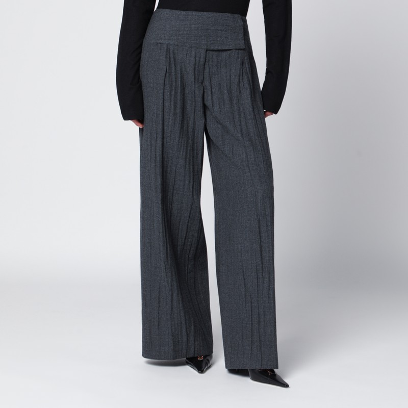 Grey wool-blend pleated trousers