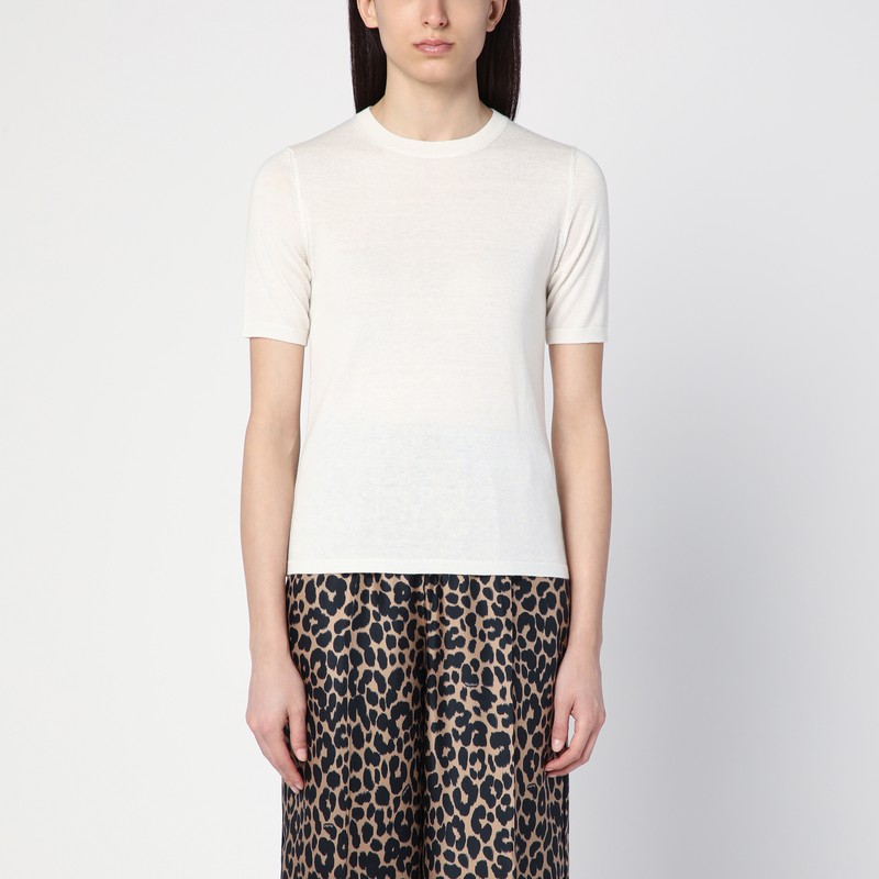 White silk and cashmere crew-neck t-shirt