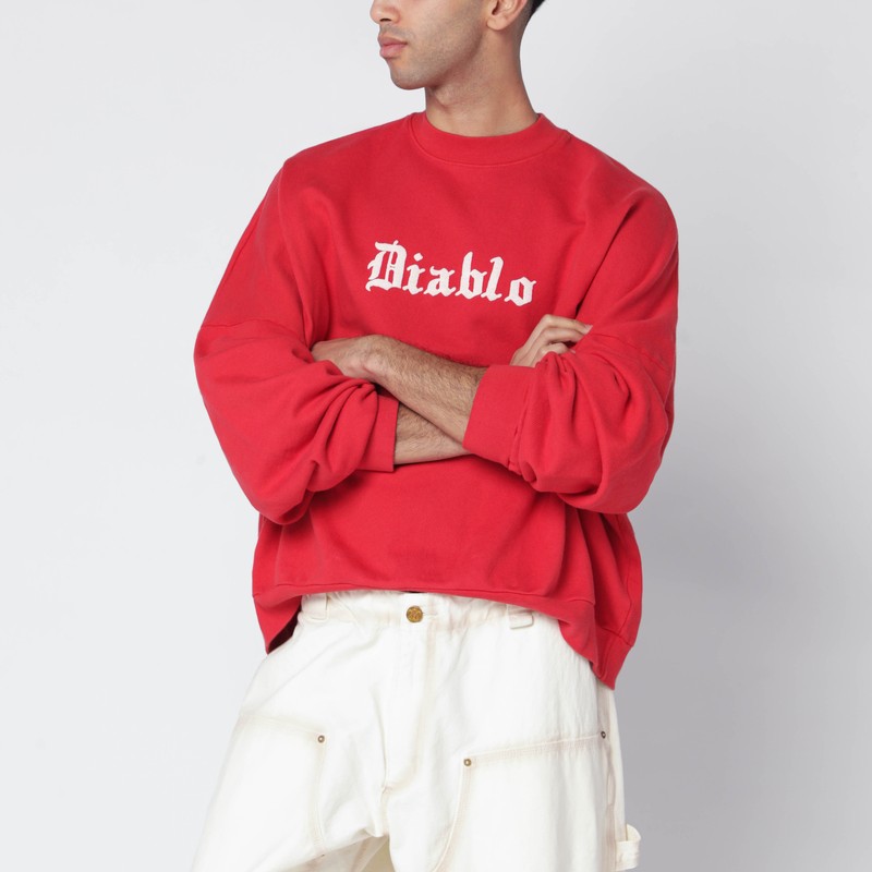 Willy Chavarria Diablo Hooligan Red Vintage-effect Sweatshirt In Red