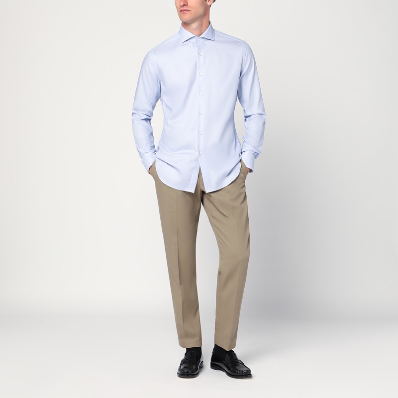 Xacus Light Blue Travel Cotton Shirt In Blue